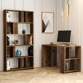 Hanah Home Lima - Walnut Mesa de estudio y estantería